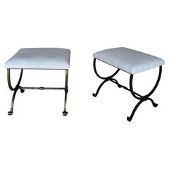 Pair of Small Hand Forged Spanish Gilt Iron Benches in Muslin