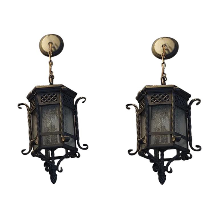 Pair of Small Hanging Lanterns For Sale