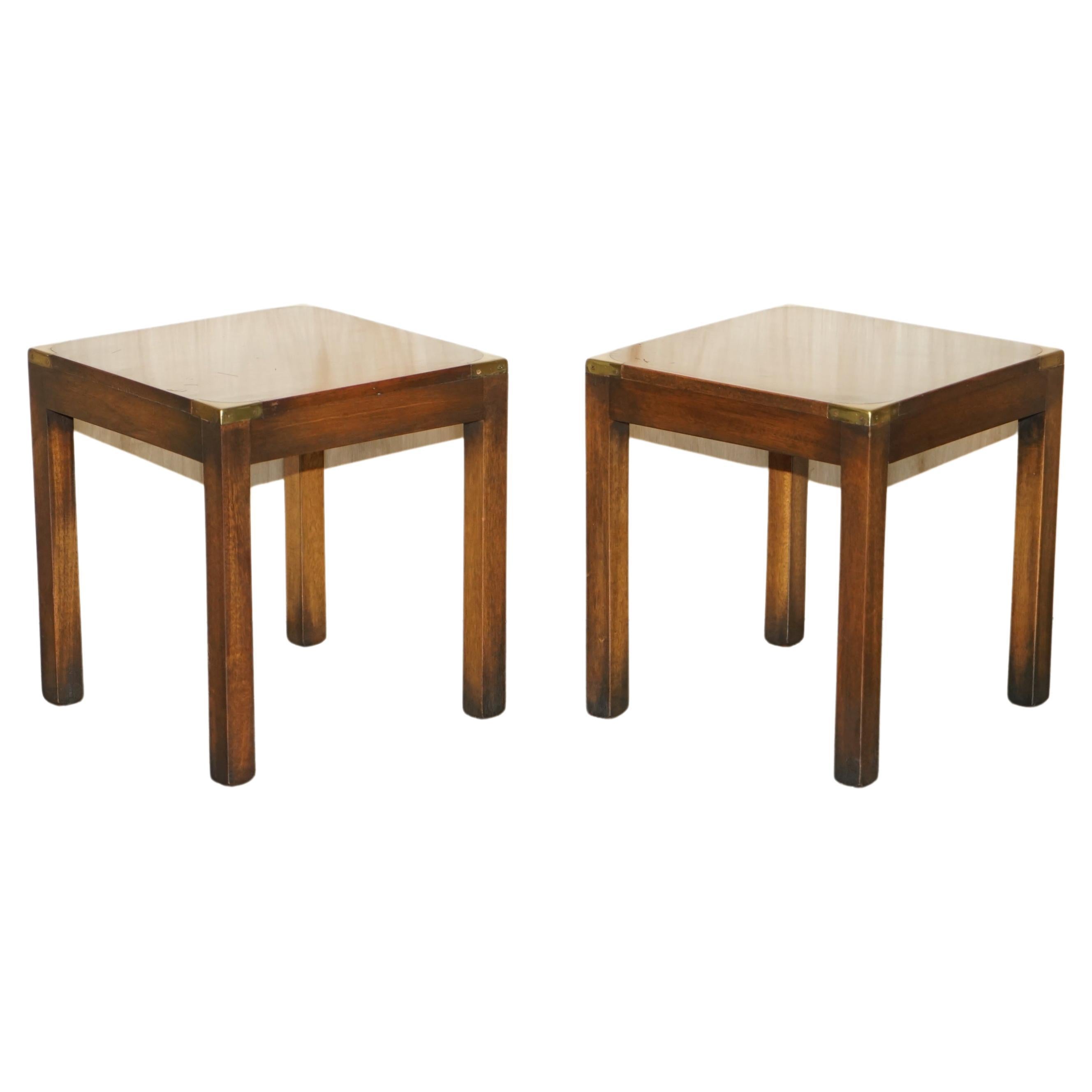 Pair of Small Harrods London Hardwood Military Campaign Lamp Side End Tables For Sale