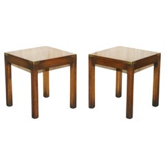 Pair of Small Harrods London Hardwood Military Campaign Lamp Side End Tables