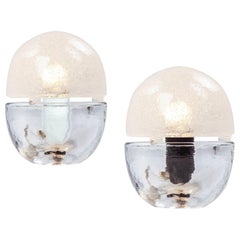 Pair of Small Ice Glass Table Lights by Peill & Putzler, Germany, 1960s
