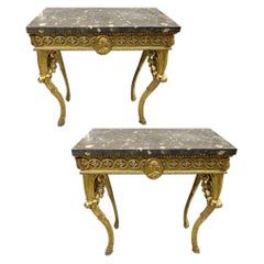 Pair of Small Italian 18th Century Carved Giltwood Console Tables, 1770