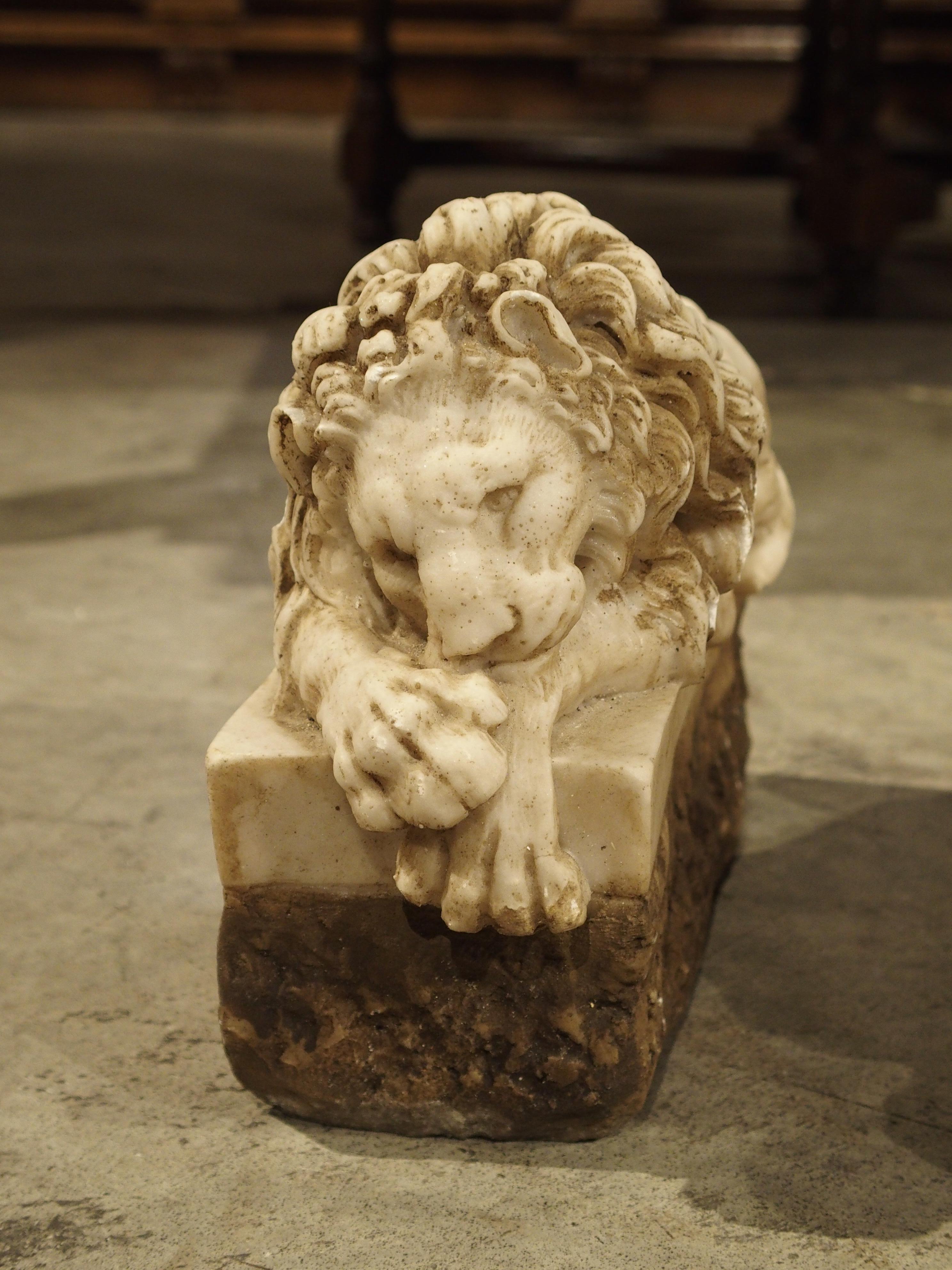 Pair of Small Italian Carved Lions, The Sleeping and The Vigilant 1