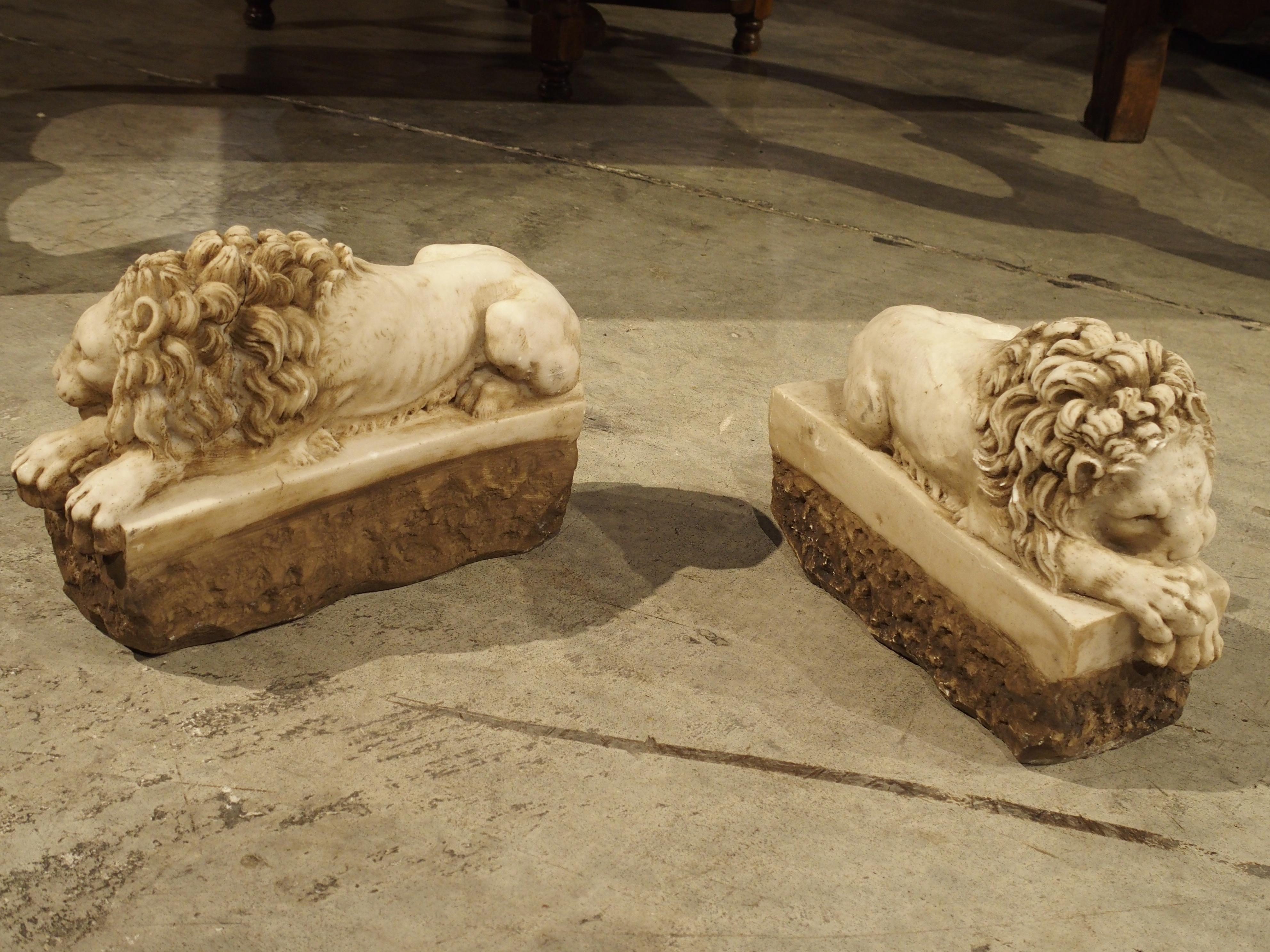 Pair of Small Italian Carved Lions, The Sleeping and The Vigilant 3