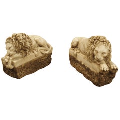 Pair of Small Italian Carved Lions, The Sleeping and The Vigilant