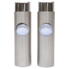 Paire de petites lampes de chevet italiennes cylindriques en aluminium par Gaetano Missaglia