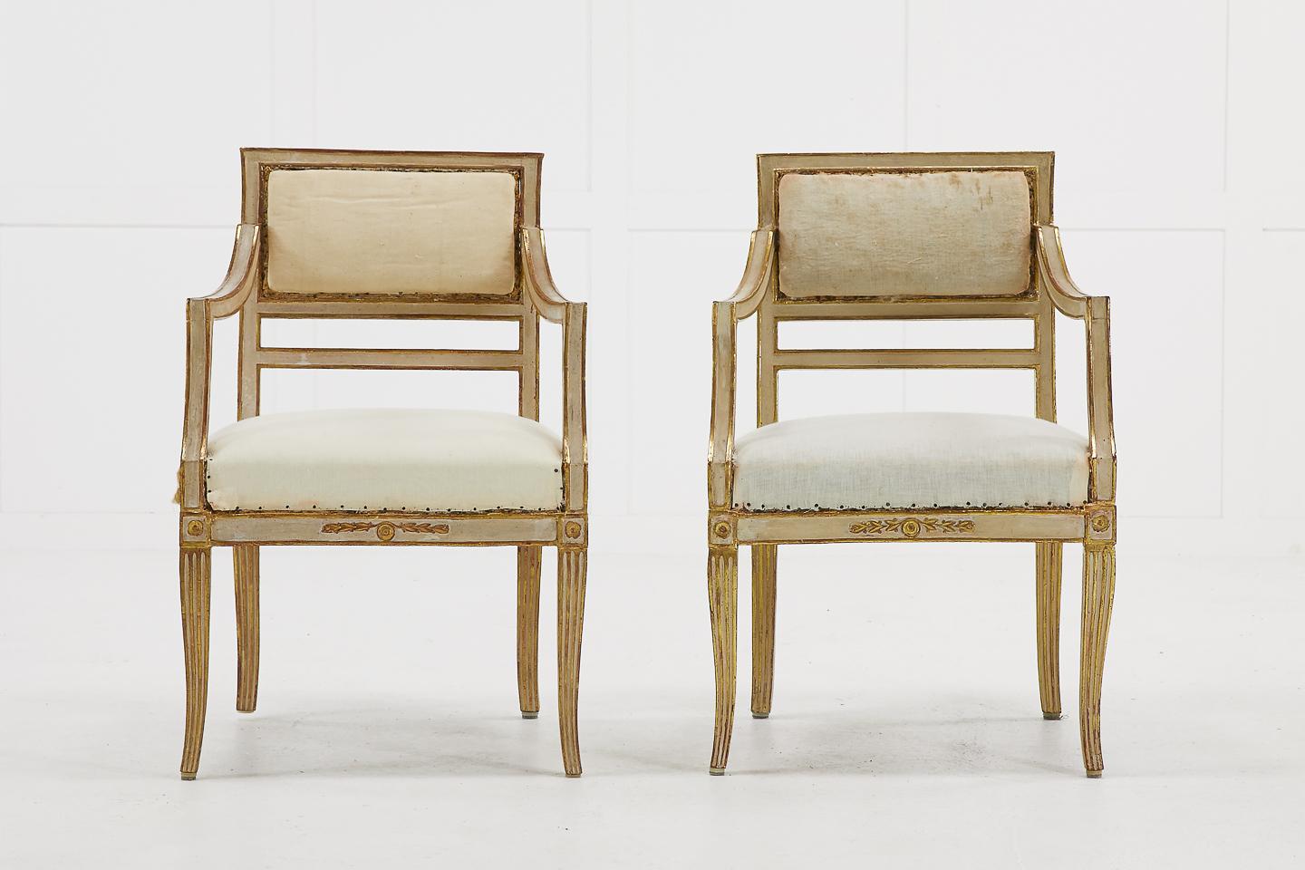 Painted Pair of Small Italian Gilt and Paint Chairs