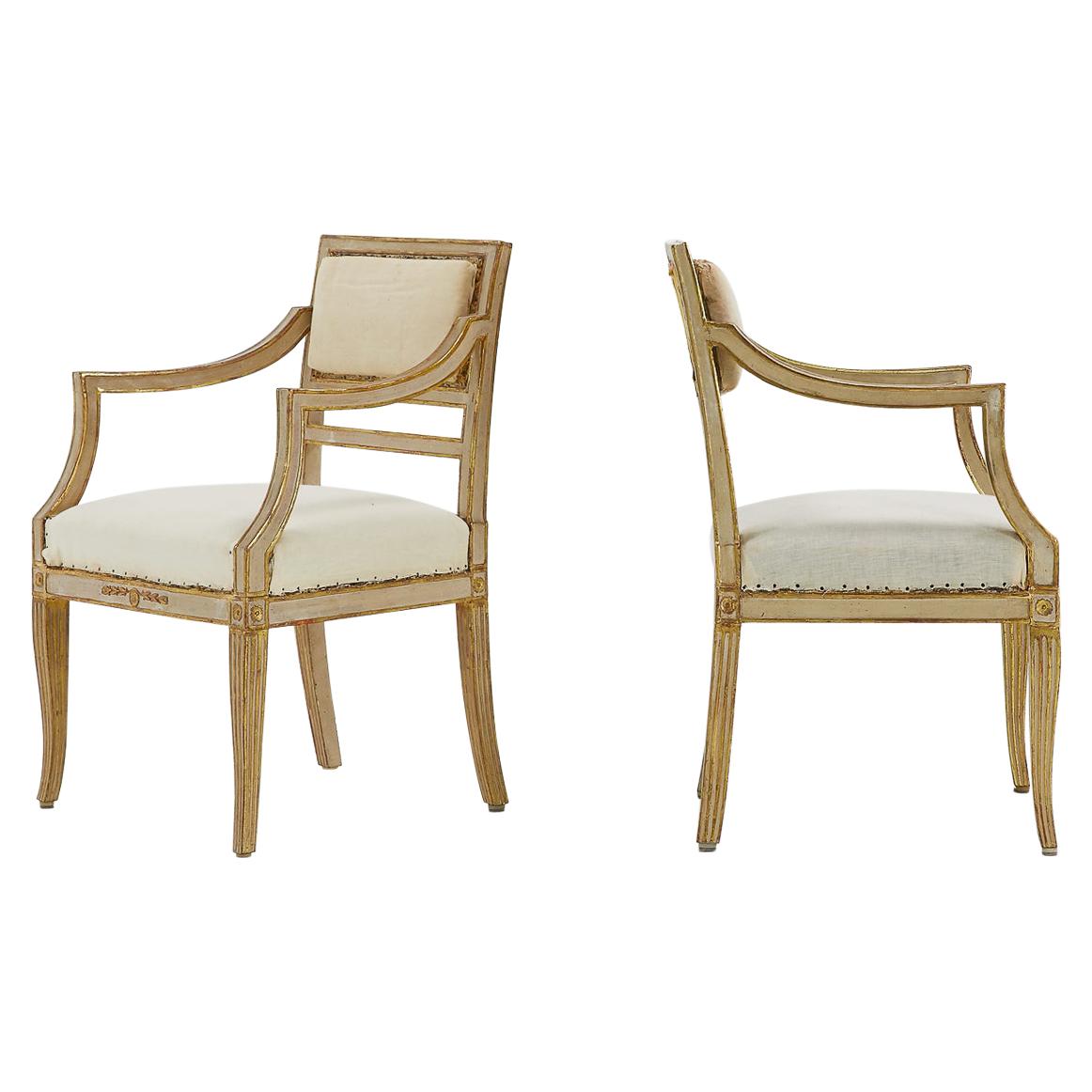 Pair of Small Italian Gilt and Paint Chairs