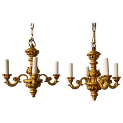 Pair Of Small Italian Gilt Wood Chandeliers
