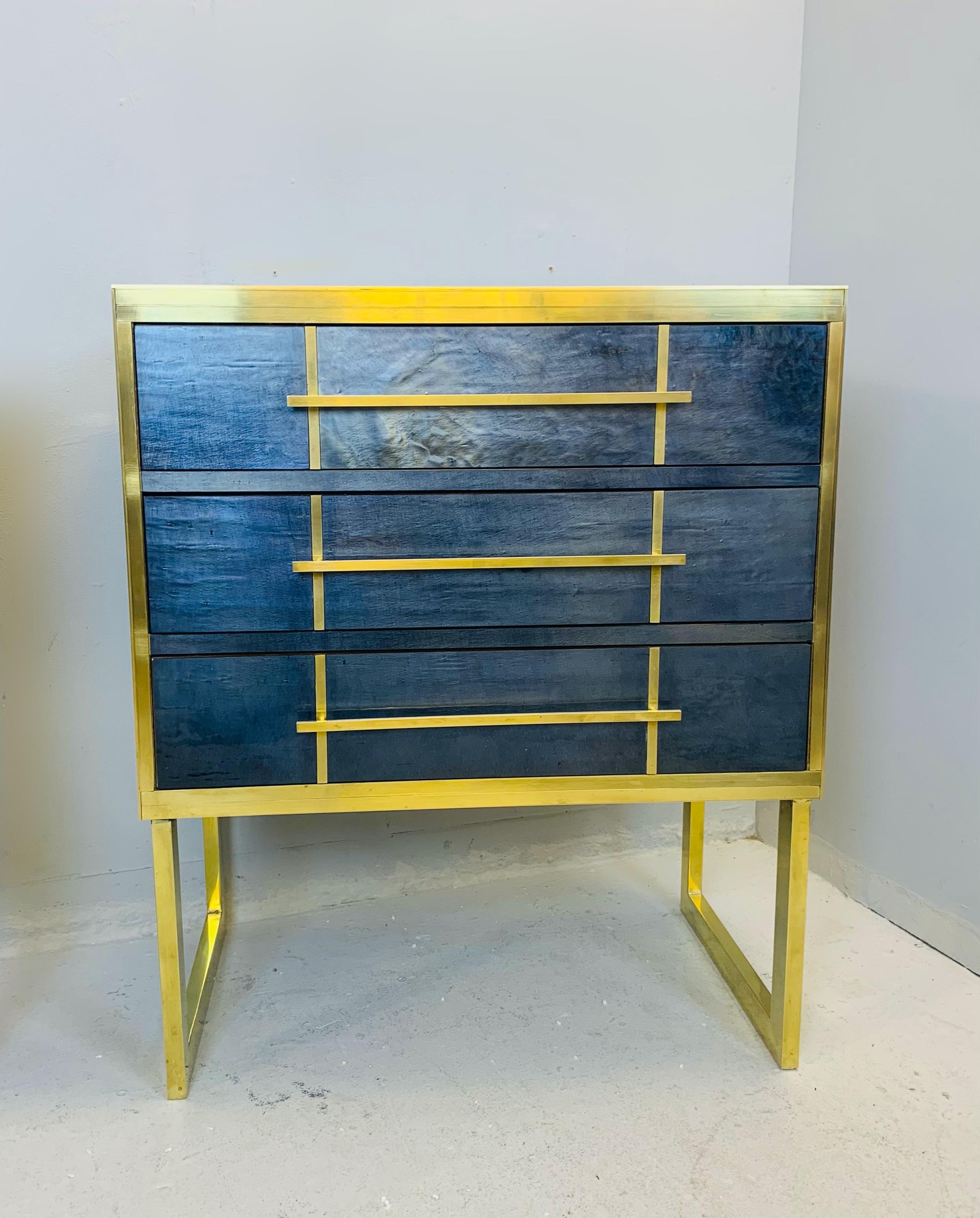 20th Century Pair of Small Italian Pearl Glass and Brass Chest of Drawers