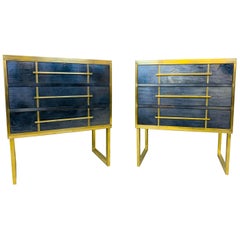 Pair of Small Italian Pearl Glass and Brass Chest of Drawers