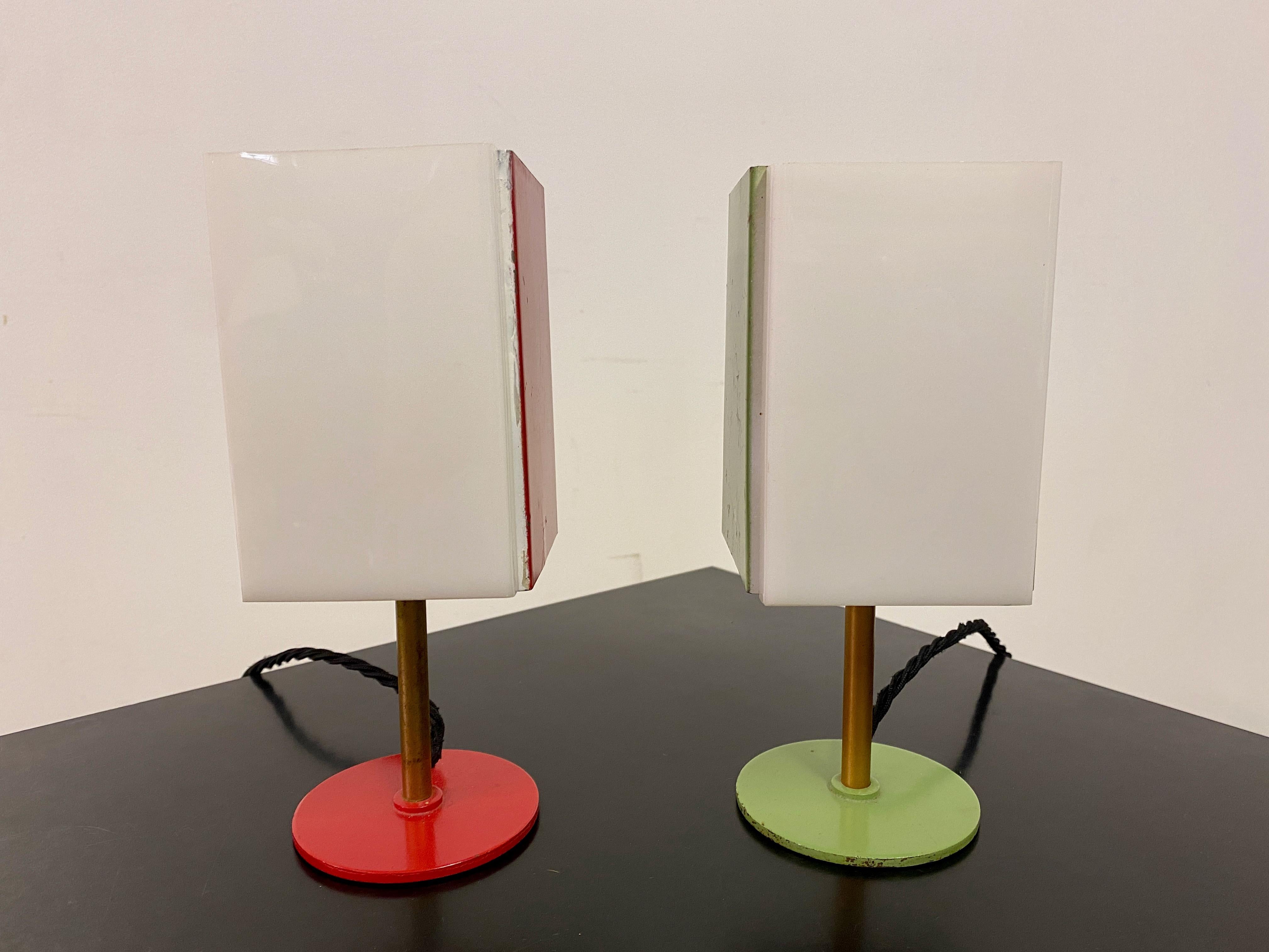 Pair Of Small Italian Perspex And Metal Table Lamps In Good Condition For Sale In London, London