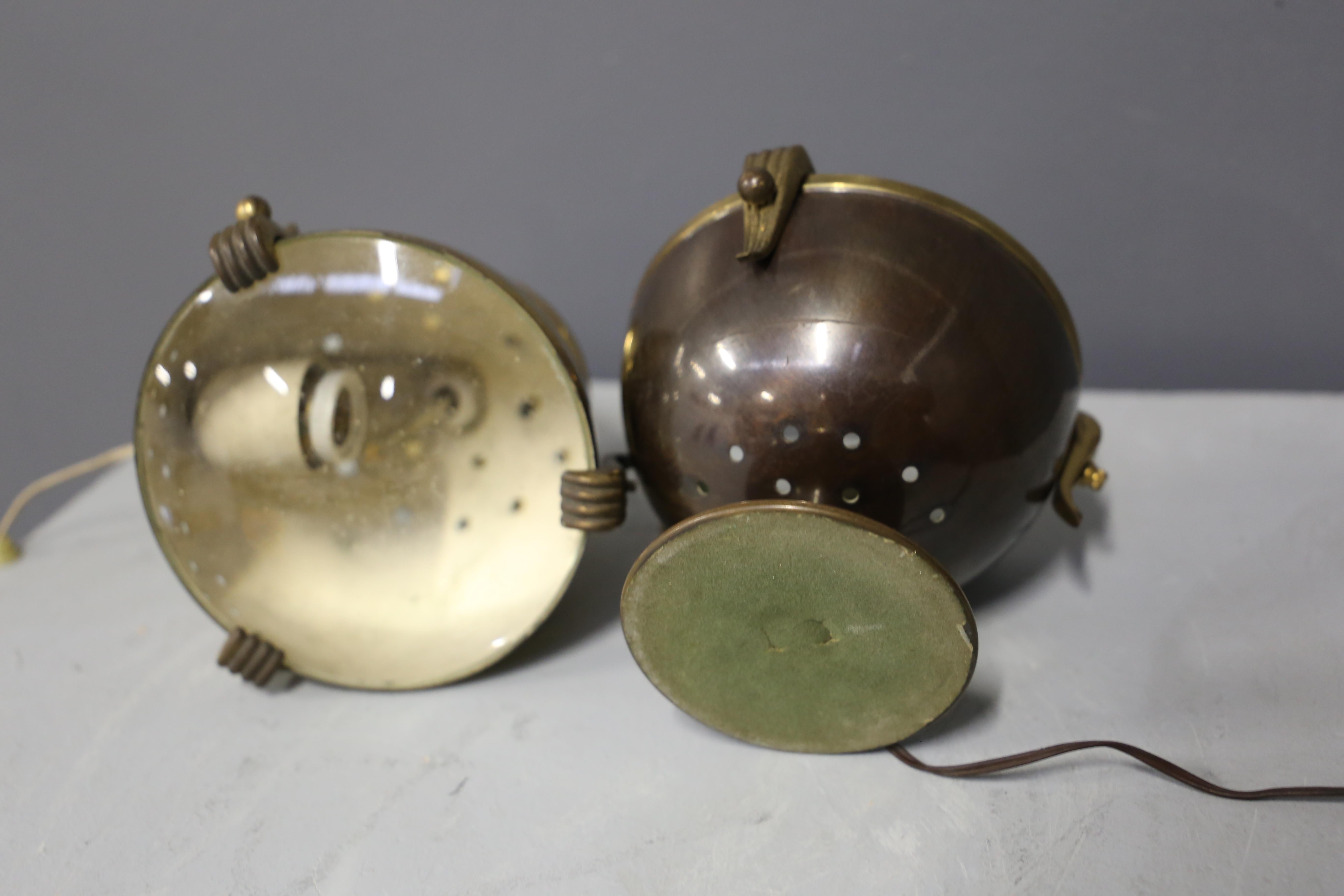 Pair of Small Italian Vintage Abat Jour in Brass and Thick Glass 2