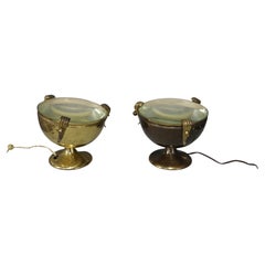Pair of Small Italian Vintage Abat Jour in Brass and Thick Glass