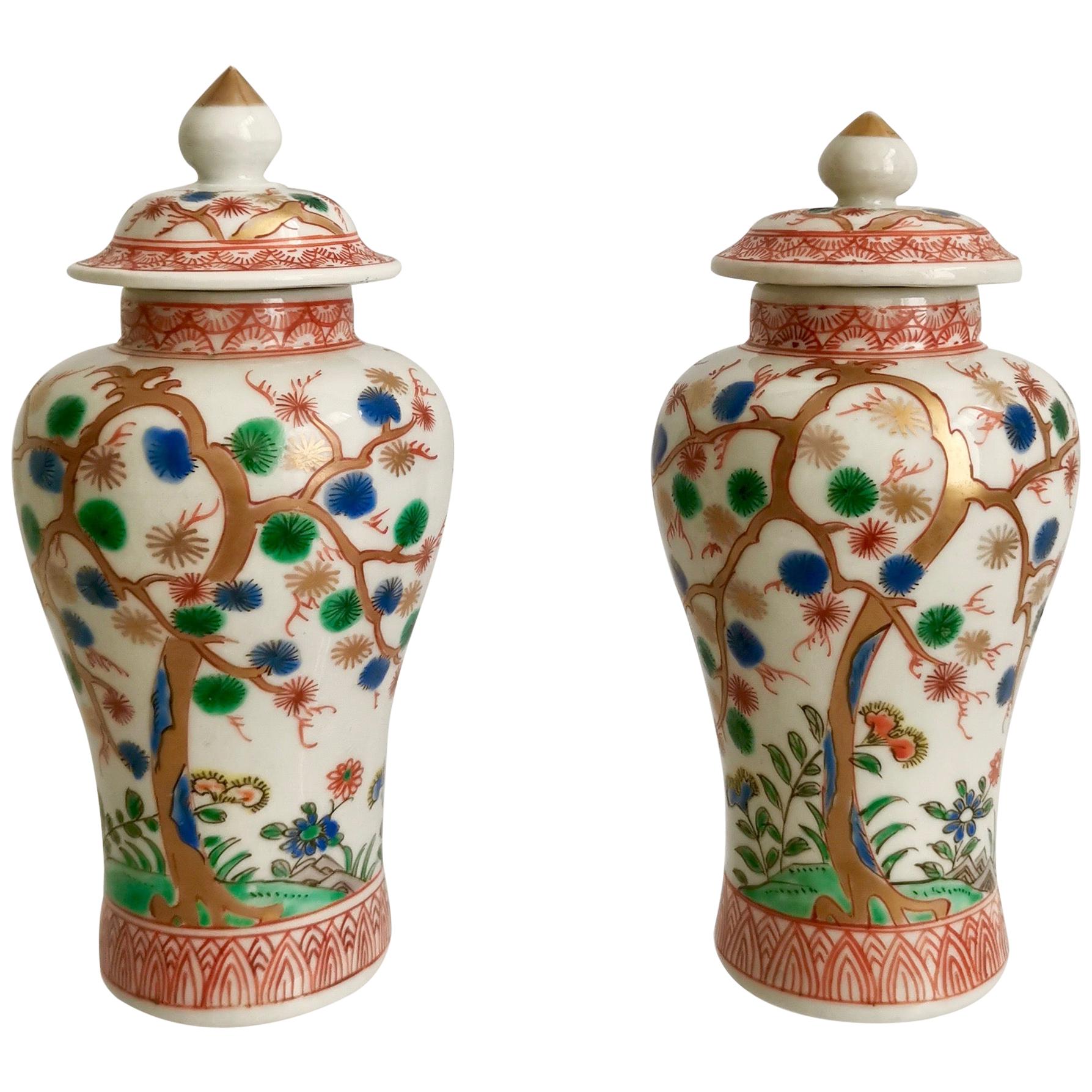 Pair of Small Japanese Imari Vases with Prunus, Aoki Kyodai-Shokai late Meiji