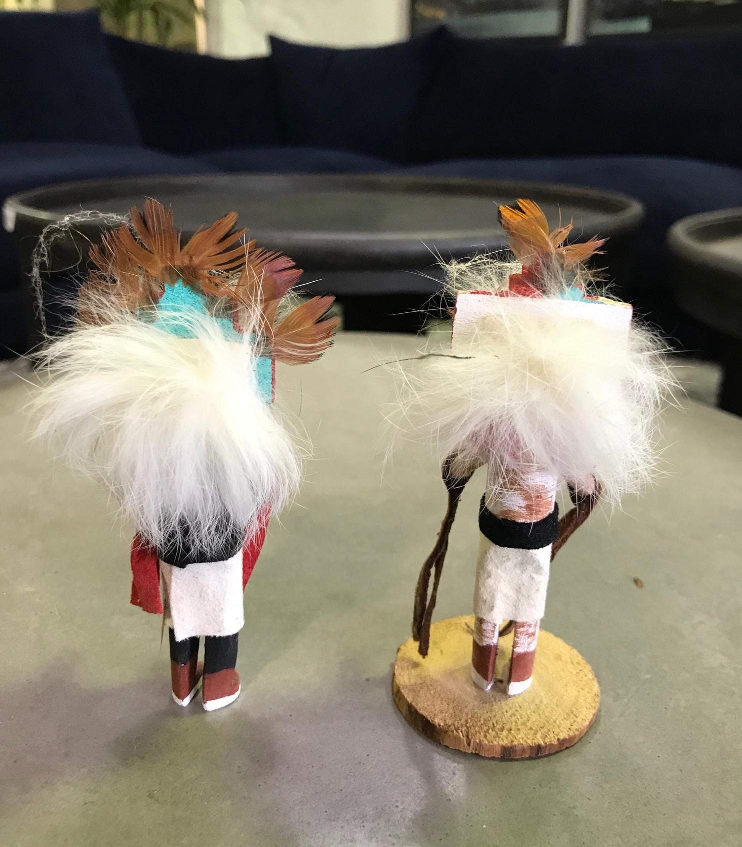 Hand-Crafted Pair of Small Kachina Katsina Dolls Hand Carved Decorated Signed by Artist For Sale
