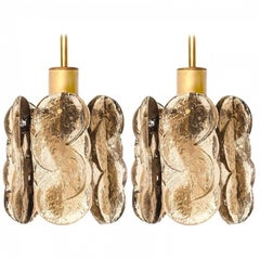 Pair of Small Kalmar Chandeliers Citrus Swirl Smoked Glass, Austria, 1960s