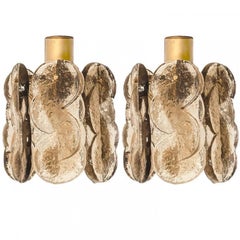 Coppia di piccoli lampadari Kalmar in vetro fumé con volute di agrumi, Austria, anni '60