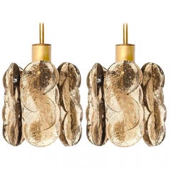 Pair of Small Kalmar Chandeliers Citrus Swirl Smoked Glass, Austria, 1960s