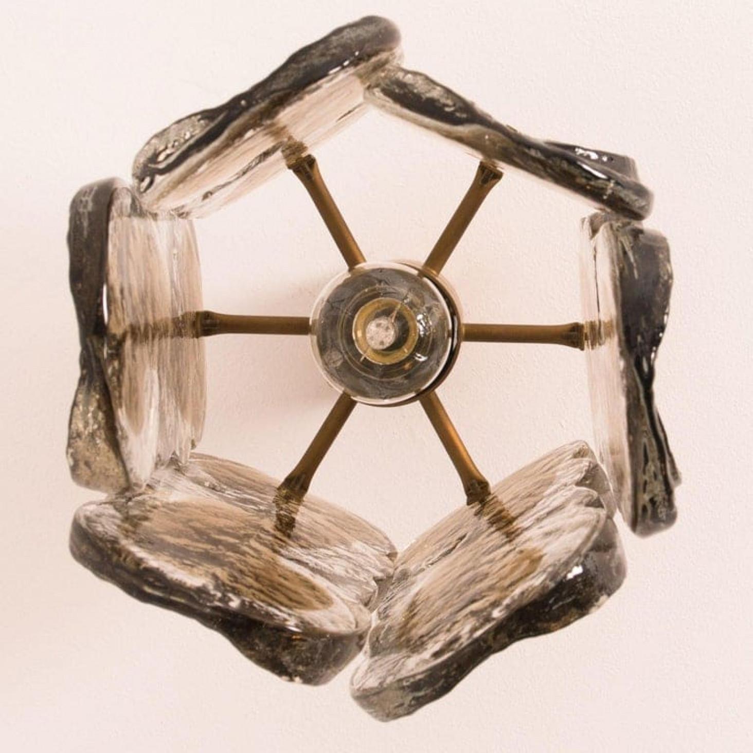 Pair of Small Kalmar Chandeliers Citrus Swirl Smoked Glass, Austria, 1960s In Good Condition For Sale In Rijssen, NL