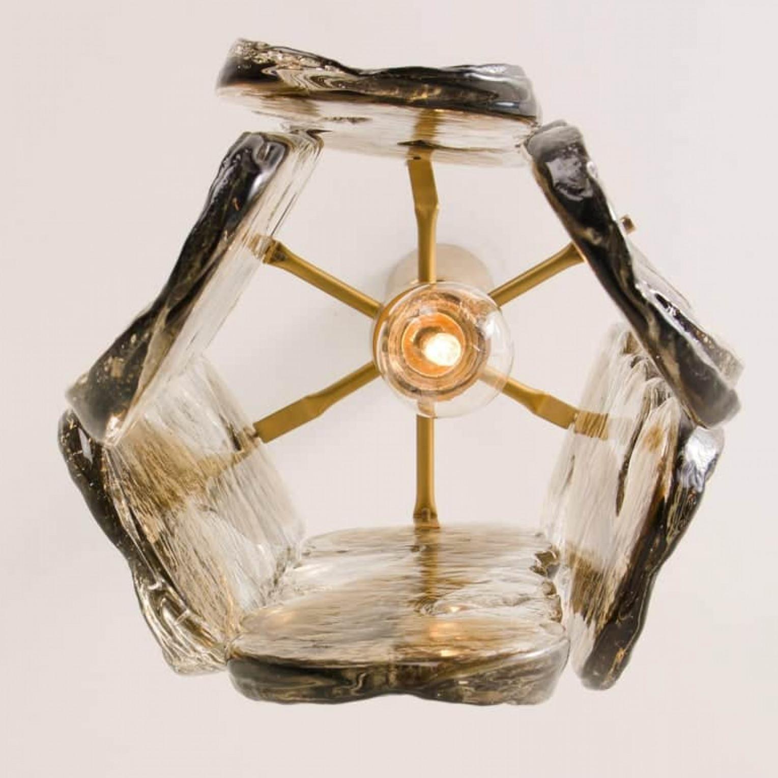 Pair of Small Kalmar Chandeliers Citrus Swirl Smoked Glass, Austria, 1960s In Good Condition For Sale In Rijssen, NL