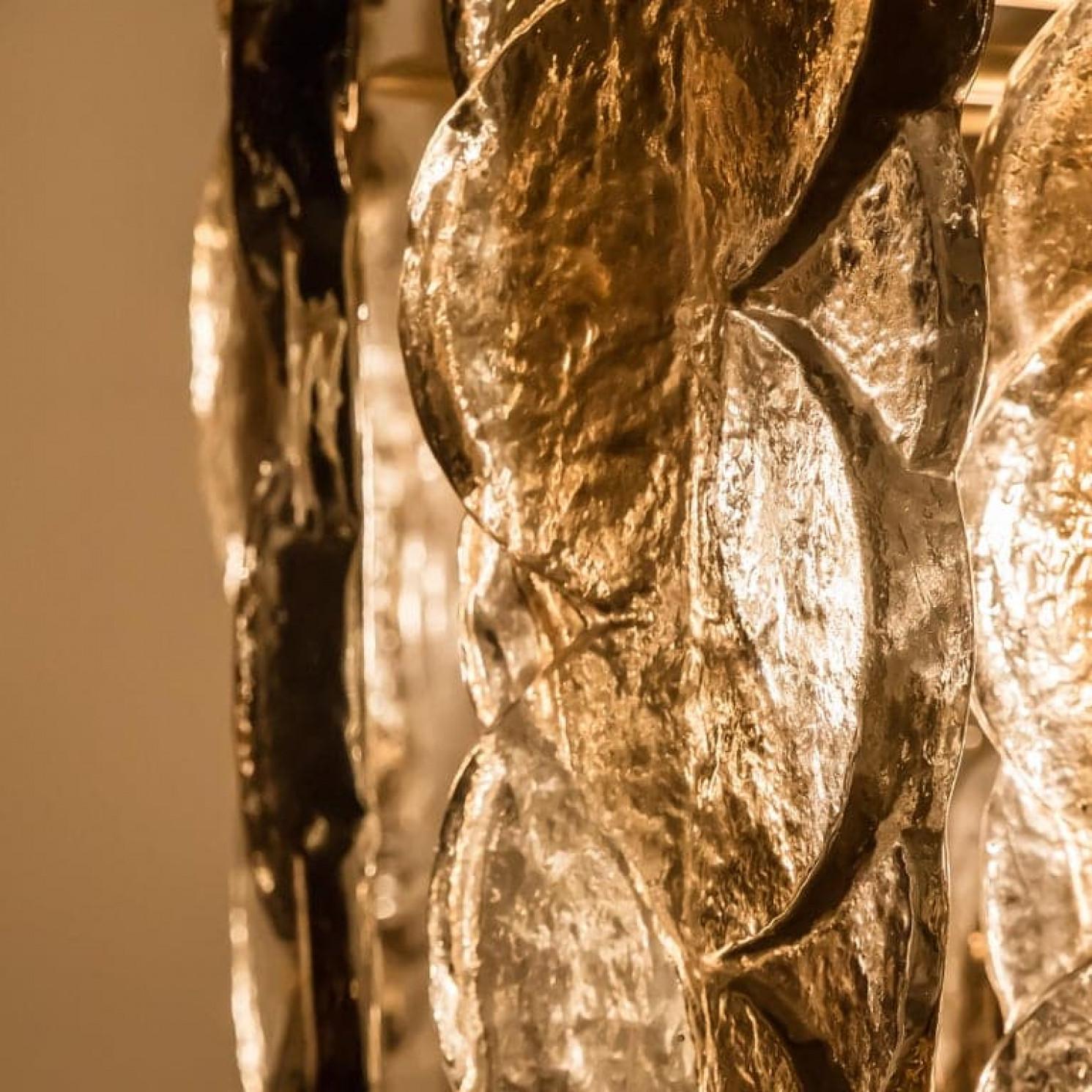Brass Pair of Small Kalmar Chandeliers Citrus Swirl Smoked Glass, Austria, 1960s For Sale