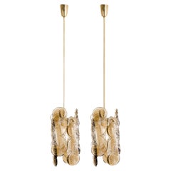 Pair of Small Kalmar Chandeliers Citrus Swirl Smoked Glass, Austria, 1960s