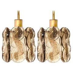 Pair of Small Kalmar Chandeliers Citrus Swirl Smoked Glass, Austria, 1960s