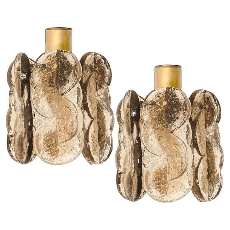 Paire de petits lustres Kalmar en verre fumé à tourbillons de Citrus, Autriche, années 1960