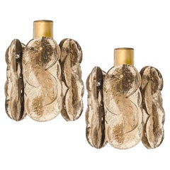 Pair of Small Kalmar Chandeliers Citrus Swirl Smoked Glass, Austria, 1960s