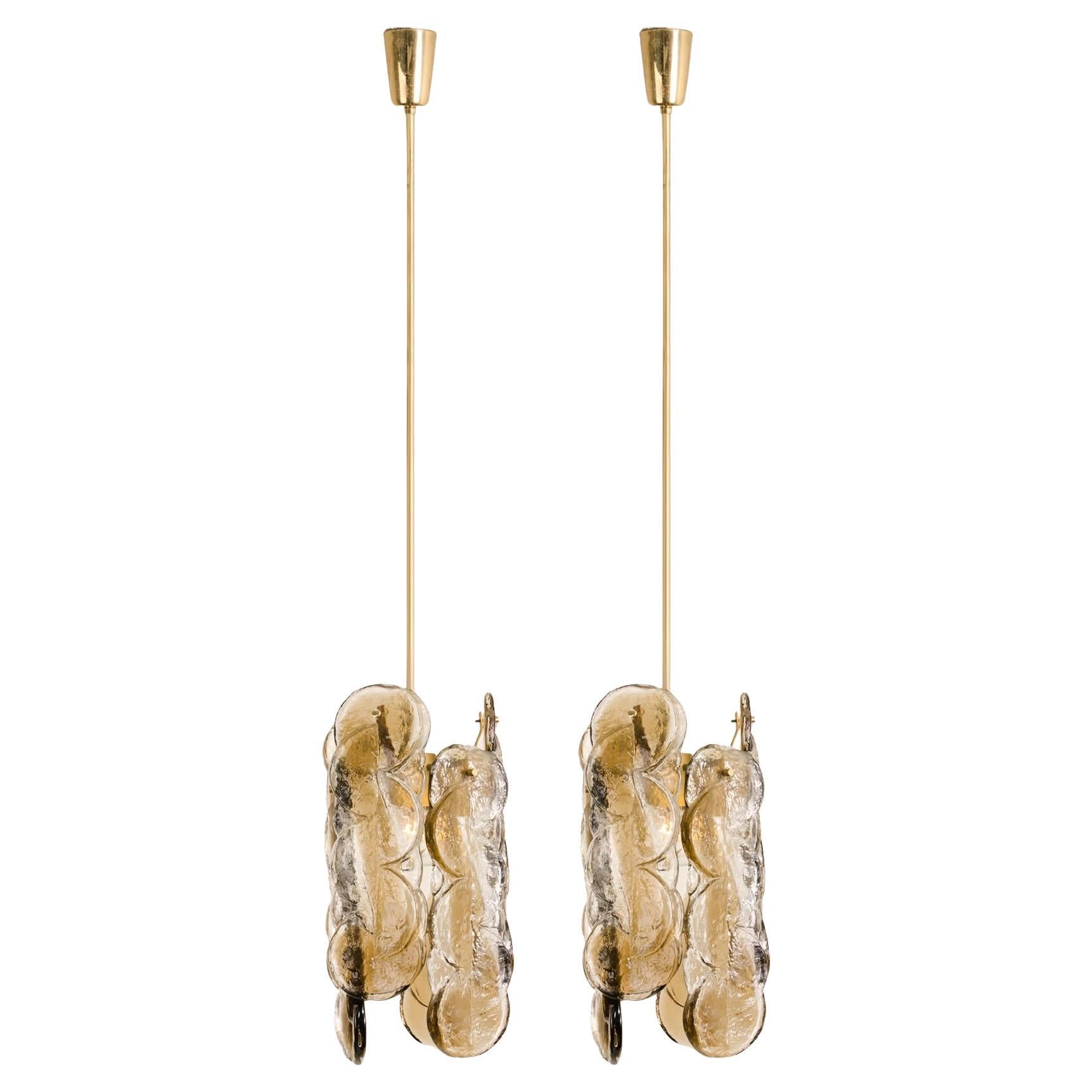 Pair of Small Kalmar Chandeliers Citrus Swirl Smoked Glass, Austria, 1960s in vendita
