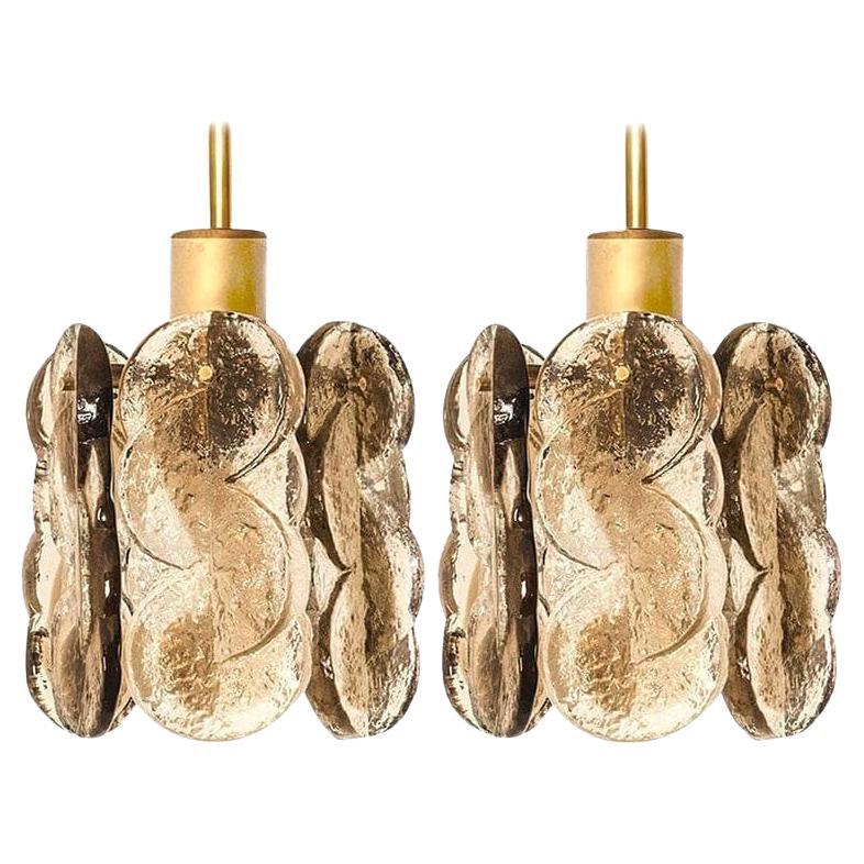 Pair of Small Kalmar Chandeliers Citrus Swirl Smoked Glass, Austria, 1960s For Sale