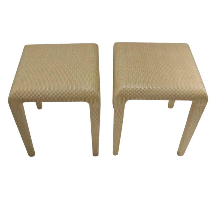 20th Century Pair of Small Karl Springer Style Metrocane Side Tables For Sale