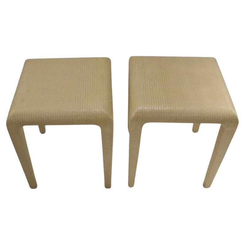 Pair of Small Karl Springer Style Metrocane Side Tables For Sale