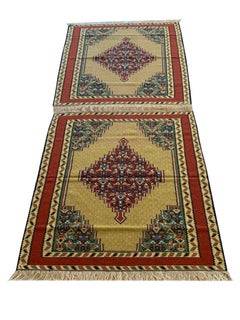 Pair of Small Kilim Rugs Handwoven Oriental Geometric Area Rugs