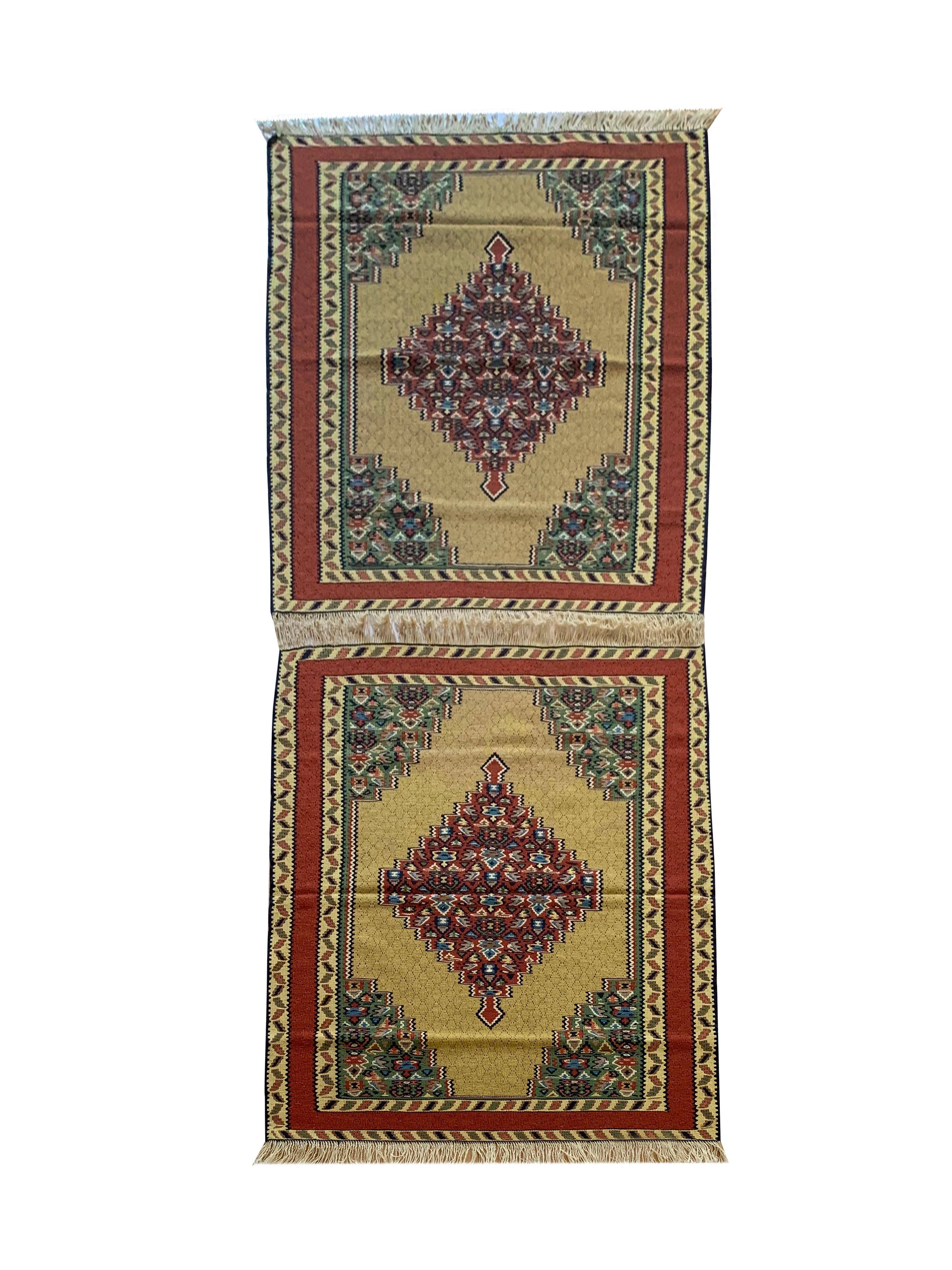 Tribal Pair of Small Kilim Rugs Handwoven Oriental Geometric Area Rugs For Sale