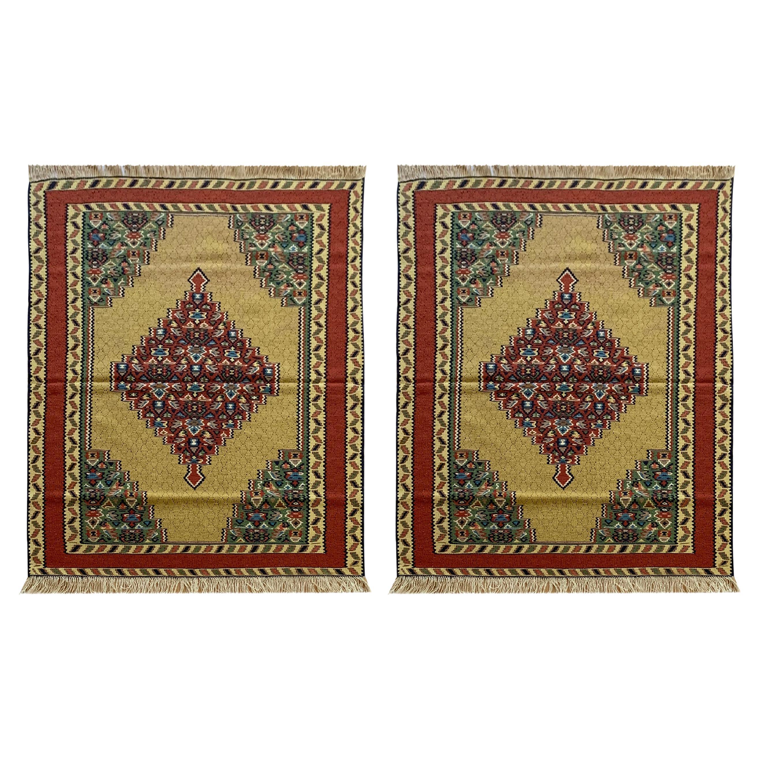 Pair of Small Kilim Rugs Handwoven Oriental Geometric Area Rugs For Sale