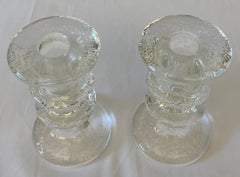 Pair of Small Crystal Candle Holders in the Style of Kosta Boda