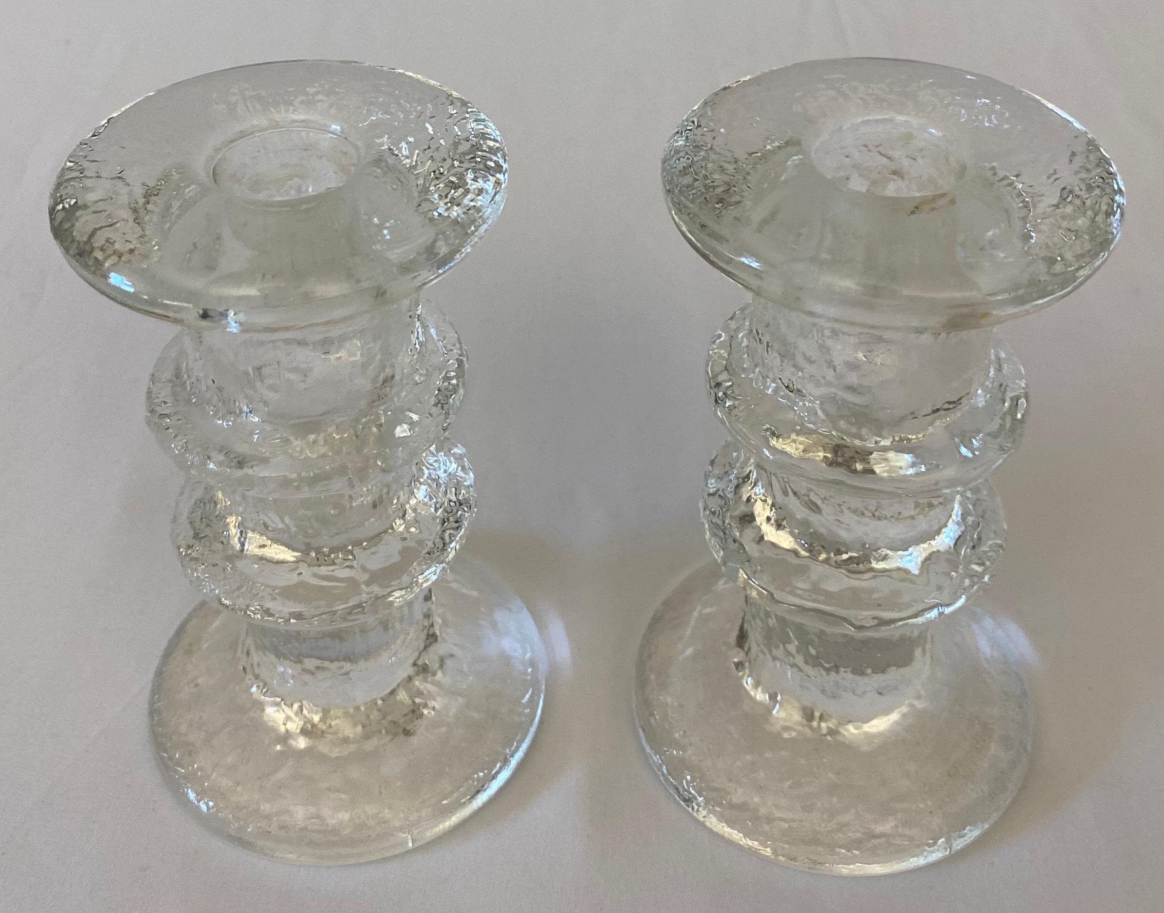 Swedish Pair of Small Crystal Candle Holders in the Style of Kosta Boda  For Sale