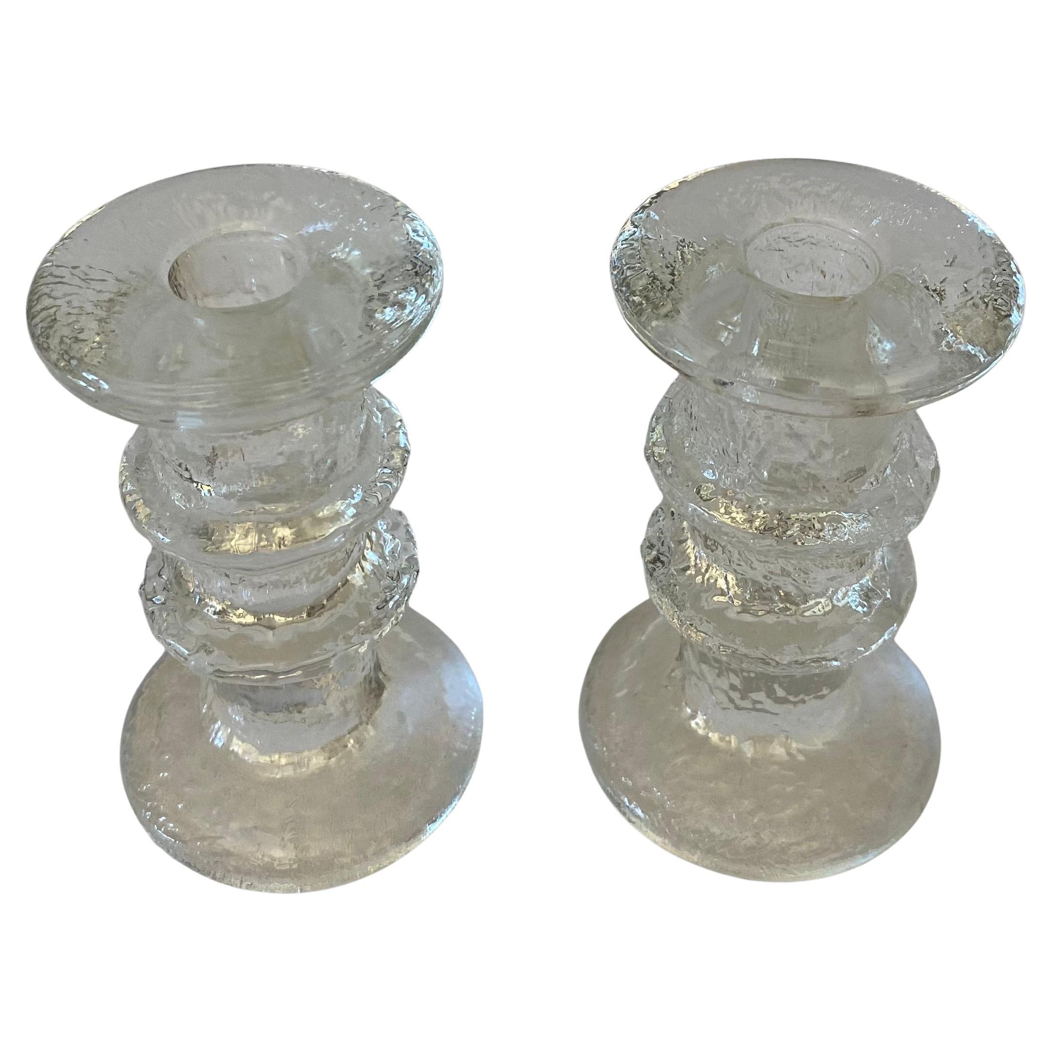 Pair of Small Kosta Boda Clear Glass Candleholders