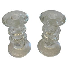 Pair of Small Crystal Candle Holders in the Style of Kosta Boda 