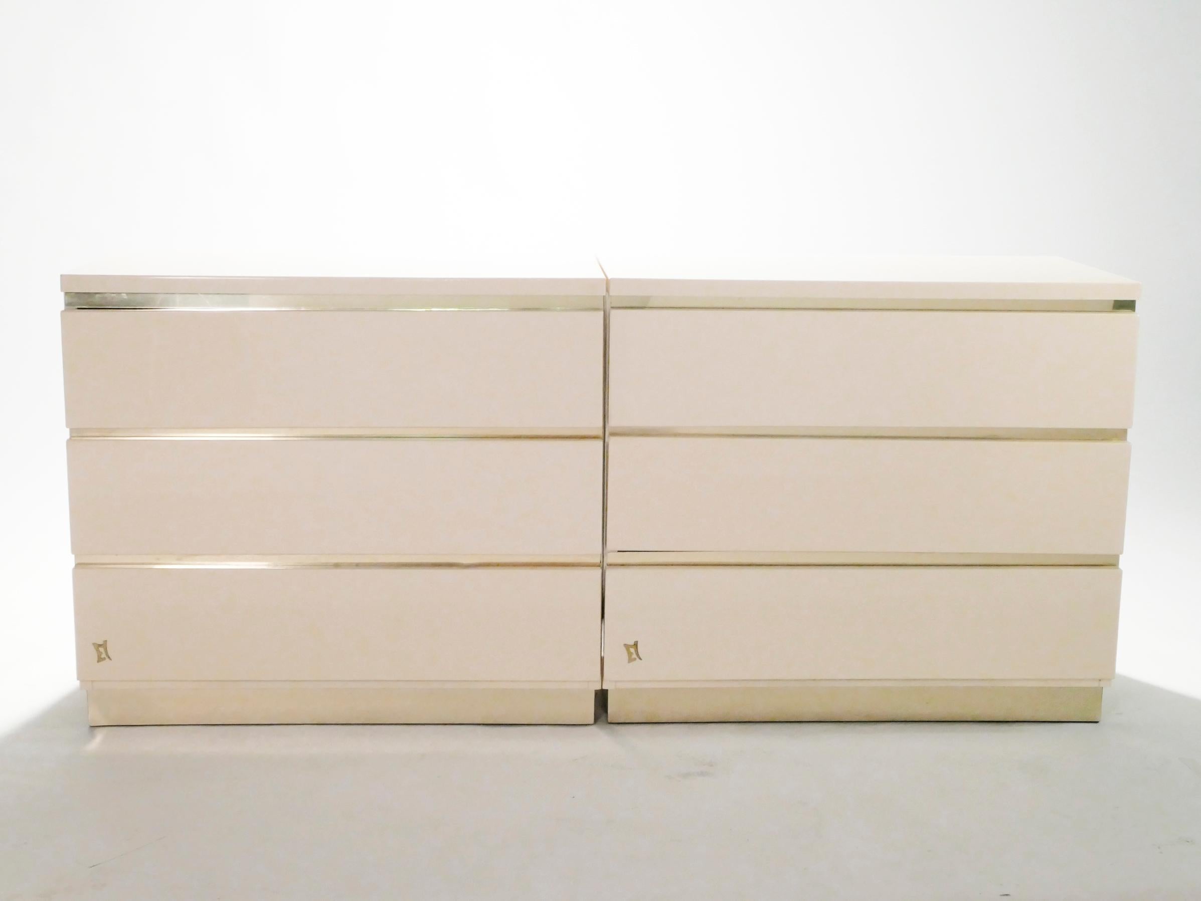 French Pair of Small Lacquer Chest of Drawers by J.C. Mahey, 1970s