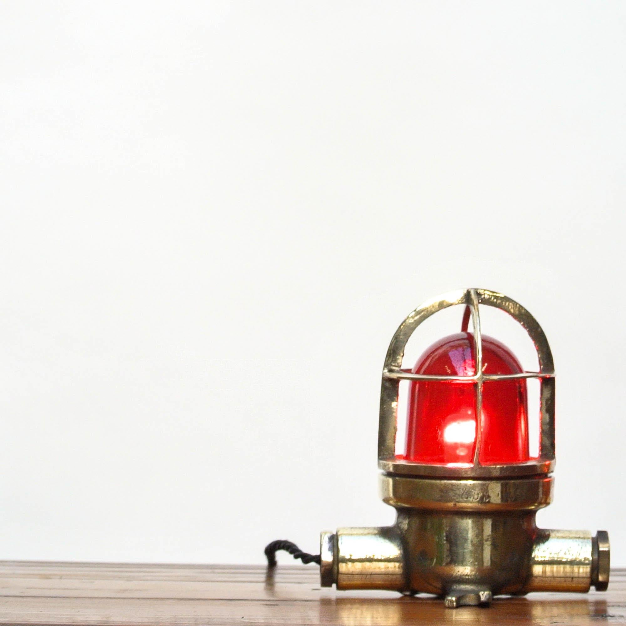 Pair of Small Lamp in Brass with Red Glass, France, circa 1950-1959 In Good Condition In Saint Ouen, FR