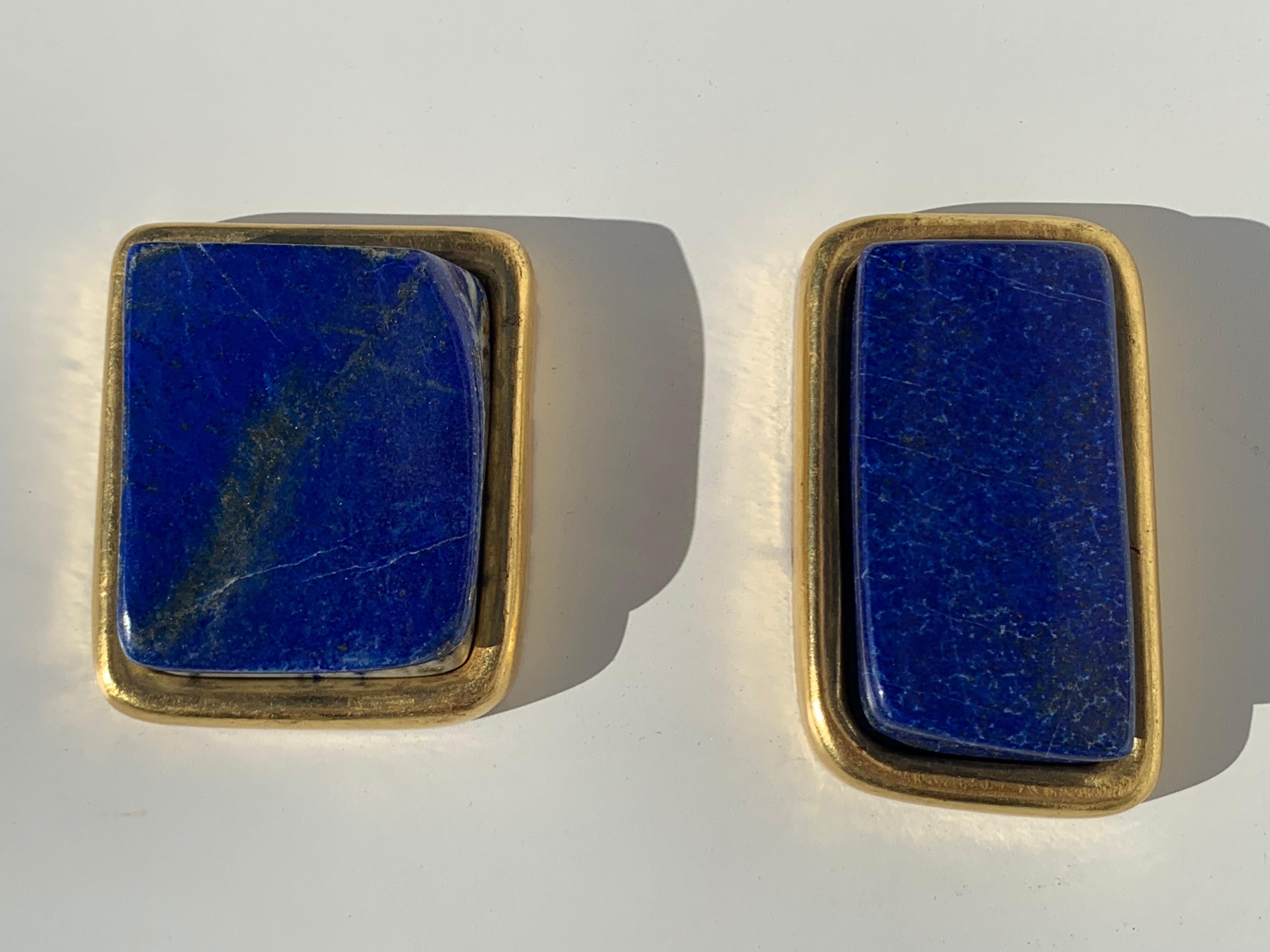 Afghan Pair of Small Lapis Lazuli and Gold Paper Weights