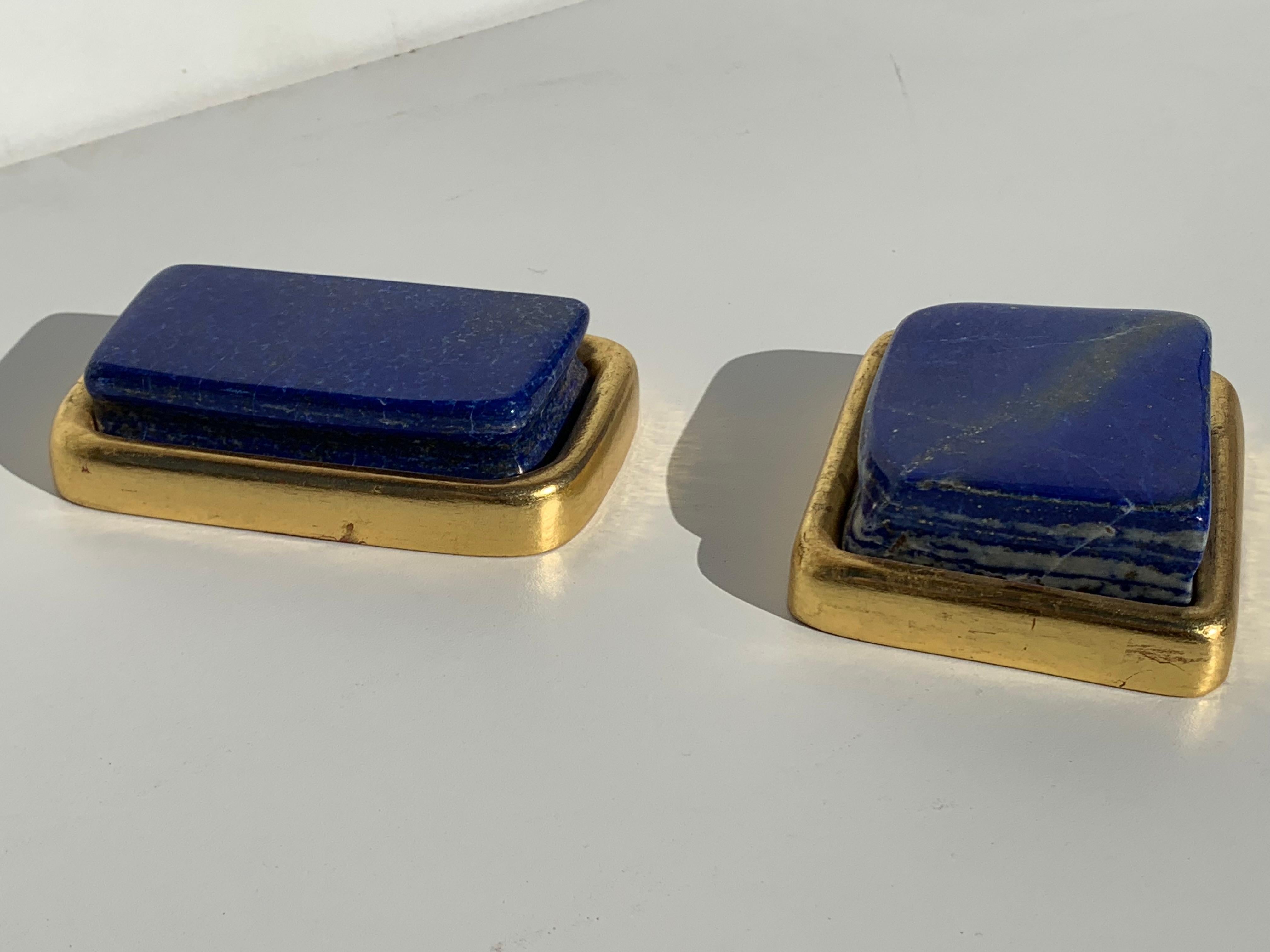 Pair of Small Lapis Lazuli and Gold Paper Weights In Good Condition In North Hollywood, CA