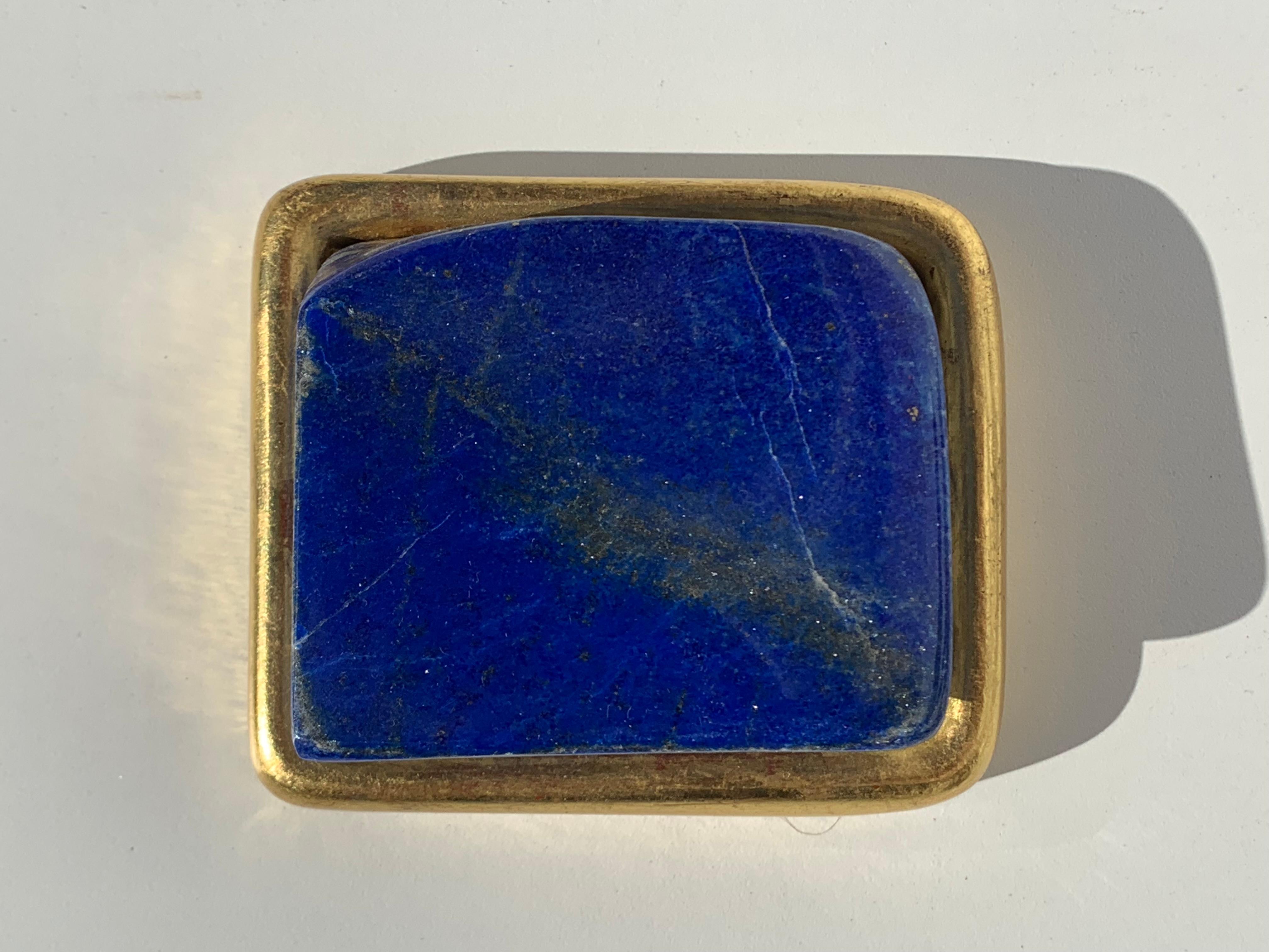 Contemporary Pair of Small Lapis Lazuli and Gold Paper Weights