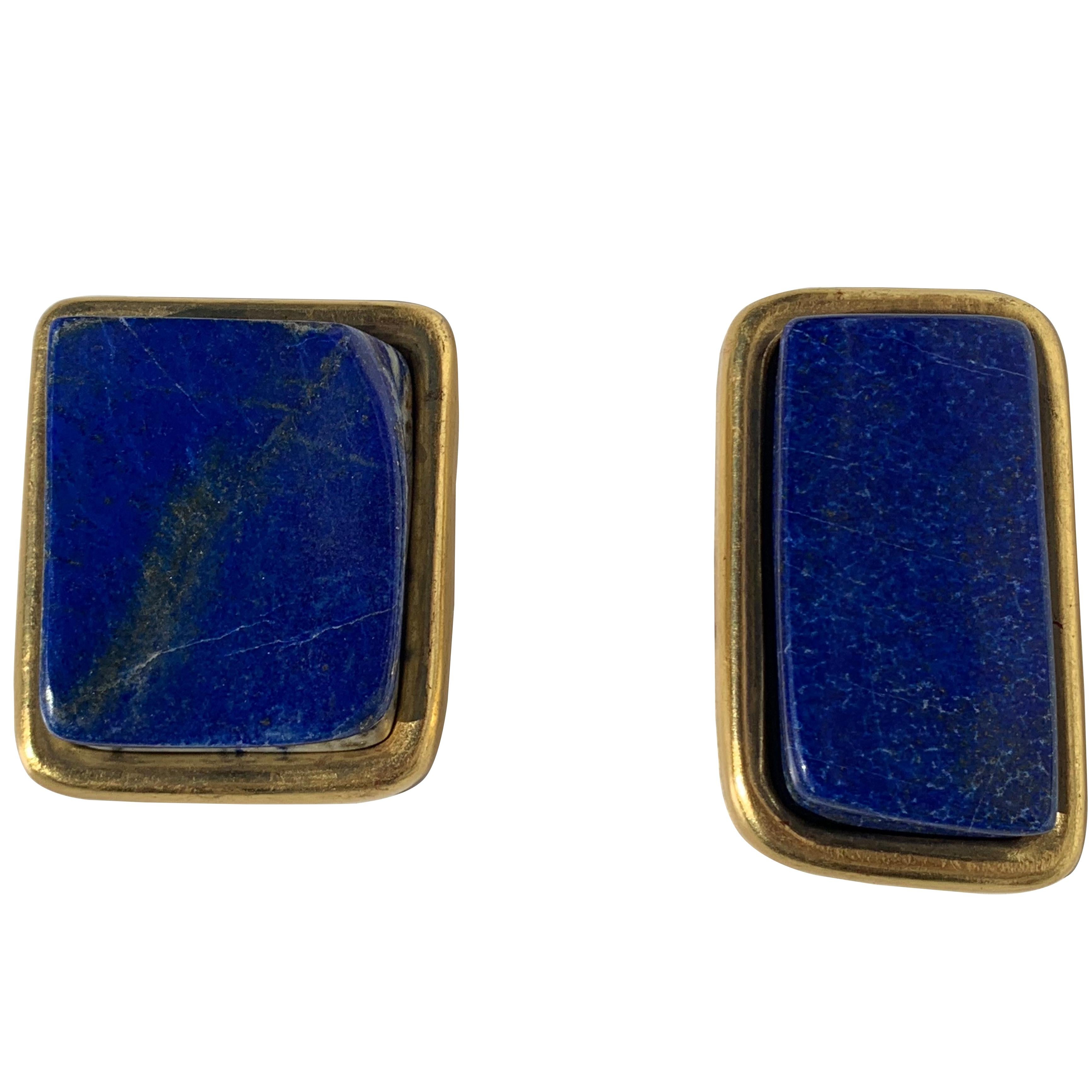 Pair of Small Lapis Lazuli and Gold Paper Weights