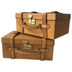 Pair of Small Leather Suitcases