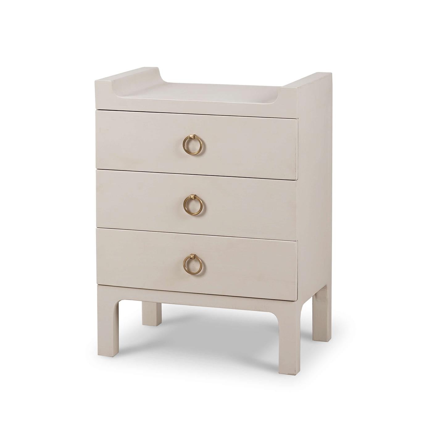 Contemporary Pair of Small Linen Wrapped Modern Scandinavian Nightstands