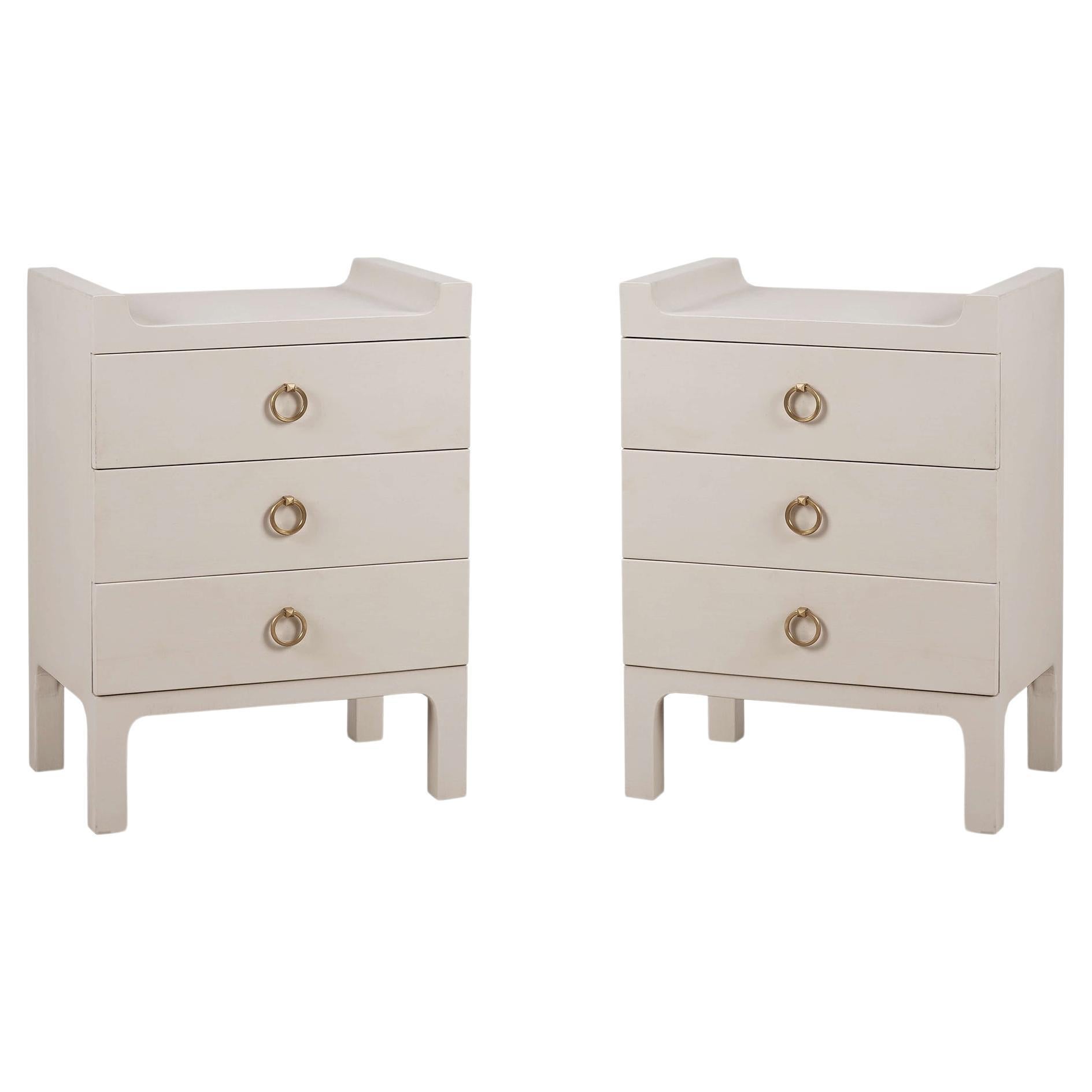 Pair of Small Linen Wrapped Modern Scandinavian Nightstands